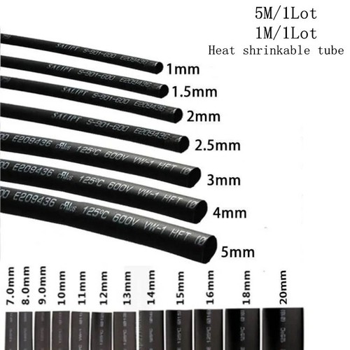 Tubo termoretraibile nero - 5m,